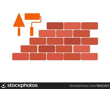Brickwork with a trowel and a roller. Flat icon, stock vector illustration.