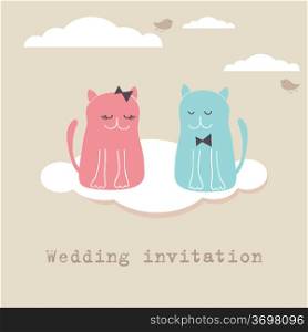 Bridal shower invitation card with two cute cats sitting on the present boxes