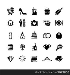 Bridal vector symbols. Wedding vector black silhouette icons isolated on white. Collection of wedding icons black silhouette illustration. Bridal vector symbols. Wedding vector black silhouette icons isolated on white