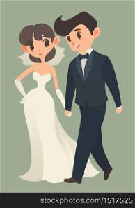 bride and groom, Cartoon character, Vector illustration.