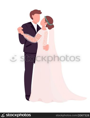 Bride and groom dance semi flat color vector characters. Dynamic figures. Full body people on white. Wedding isolated modern cartoon style illustration for graphic design and animation. Bride and groom dance semi flat color vector characters