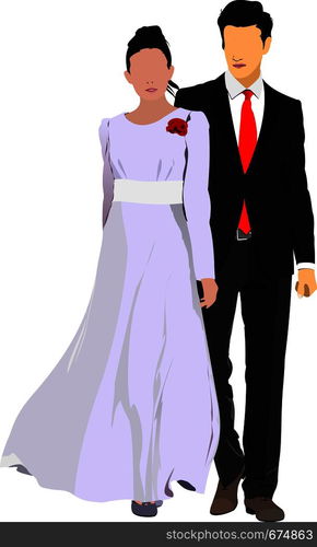 Bride and groom isolated on white for marriage ceremony design. Vector