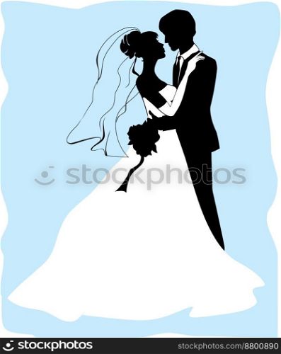 Bride and groom silhouettes vector image