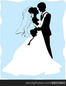 Bride and groom silhouettes vector image