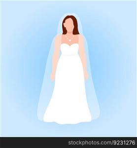 Bride character colorful flat illustration long white dress and beautiful veil cartoon woman wedding card celebration