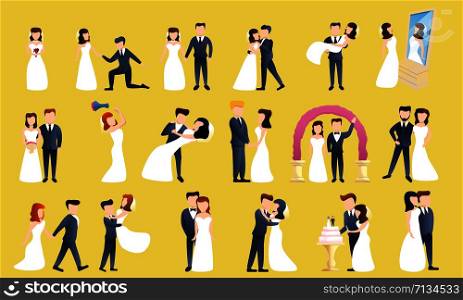 Bride icons set. Cartoon set of bride vector icons for web design. Bride icons set, cartoon style