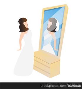 Bride in mirror icon. Cartoon of bride in mirror vector icon for web design isolated on white background. Bride in mirror icon, cartoon style