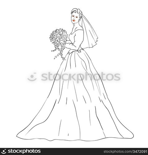 Bride in wedding dress white with bouquet