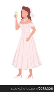 Bride raising toast semi flat color vector character. Standing figure. Full body person on white. Festive celebration simple cartoon style illustration for web graphic design and animation. Bride raising toast semi flat color vector character