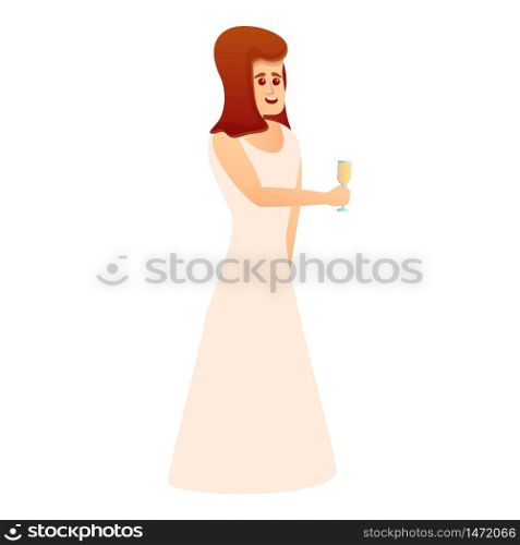 Bride with champagne icon. Cartoon of bride with champagne vector icon for web design isolated on white background. Bride with champagne icon, cartoon style