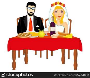 Bridegroom and bride at the table. Bridegroom and bride at the table.Vector illustration