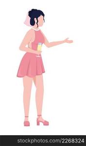 Bridesmaid having fun, chatting semi flat color vector character. Standing figure. Full body person on white. Festive celebration simple cartoon style illustration for web graphic design and animation. Bridesmaid having fun, chatting semi flat color vector character