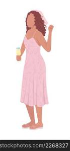 Bridesmaid holding drink semi flat color vector character. Standing figure. Full body person on white. Festive celebration simple cartoon style illustration for web graphic design and animation. Bridesmaid holding drink semi flat color vector character