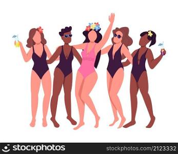 Bridesmaids on beach party semi flat color vector characters. Active figures. Full body people on white. Celebrate isolated modern cartoon style illustration for graphic design and animation. Bridesmaids on beach party semi flat color vector characters