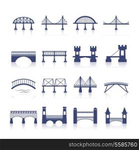 Bridge architecture city landmark silhouette icon set isolated vector illustration