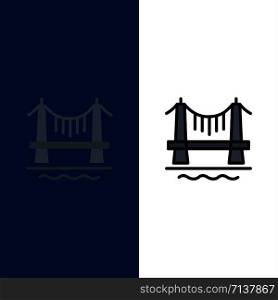 Bridge, Building, City, Cityscape Icons. Flat and Line Filled Icon Set Vector Blue Background
