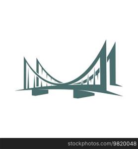 Bridge icon. City architecture, business company emblem, connection or transition vector concept. Tourism travel landmark, transportation industry minimalistic icon or symbol with suspension bridge. Bridge icon, city construction industry symbol