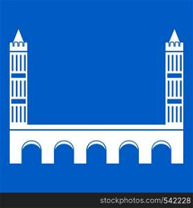 Bridge icon white isolated on blue background vector illustration. Bridge icon white
