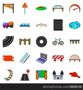Bridge icons set. Cartoon set of 25 bridge vector icons for web isolated on white background. Bridge icons set, cartoon style