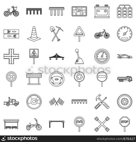 Bridge icons set. Outline style of 36 bridge vector icons for web isolated on white background. Bridge icons set, outline style