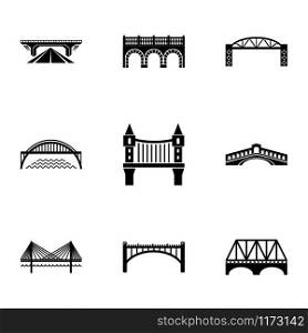 Bridge icons set. Simple set of 9 bridge vector icons for web isolated on white background. Bridge icons set, simple style