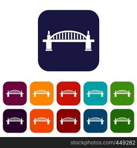 Bridge icons set vector illustration in flat style In colors red, blue, green and other. Bridge icons set flat