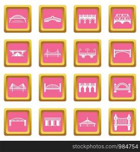 Bridge icons set vector pink square isolated on white background . Bridge icons set pink square vector