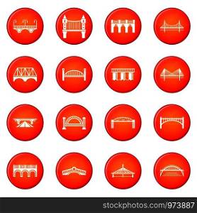 Bridge icons set vector red circle isolated on white background . Bridge icons set red vector