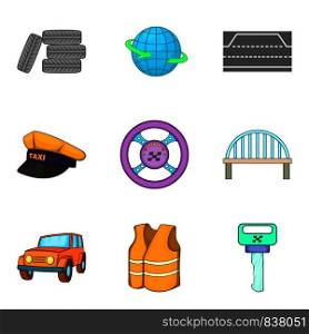 Bridge road icons set. Cartoon set of 9 bridge road vector icons for web isolated on white background. Bridge road icons set, cartoon style