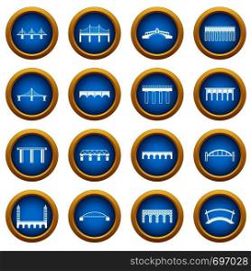 Bridge set icons blue circle set isolated on white for digital marketing. Bridge set icons blue circle set
