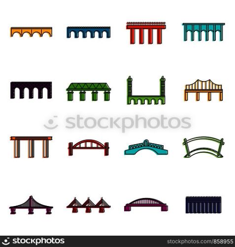Bridge set icons set. Doodle illustration of vector icons isolated on white background for any web design. Bridge set icons doodle set
