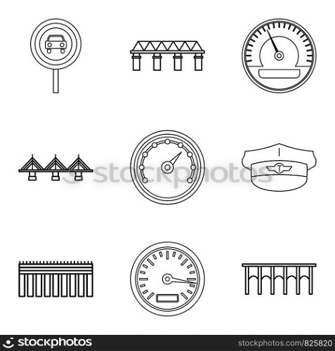 Bridgework icons set. Outline set of 9 bridgework vector icons for web isolated on white background. Bridgework icons set, outline style