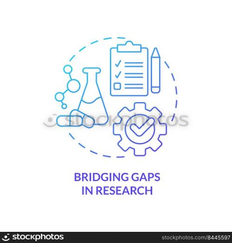 Bridging gaps in research blue gradient concept icon. Goal for pandemic preparedness plan abstract idea thin line illustration. Isolated outline drawing. Myriad Pro-Bold fonts used. Bridging gaps in research blue gradient concept icon