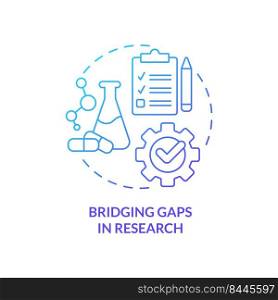 Bridging gaps in research blue gradient concept icon. Goal for pandemic preparedness plan abstract idea thin line illustration. Isolated outline drawing. Myriad Pro-Bold fonts used. Bridging gaps in research blue gradient concept icon