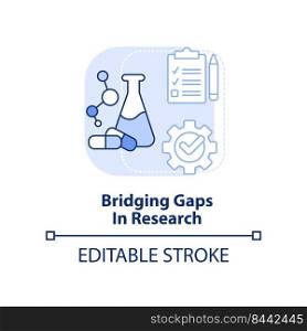 Bridging gaps in research light blue concept icon. Pandemic preparedness plan goal abstract idea thin line illustration. Isolated outline drawing. Editable stroke. Arial, Myriad Pro-Bold fonts used. Bridging gaps in research light blue concept icon