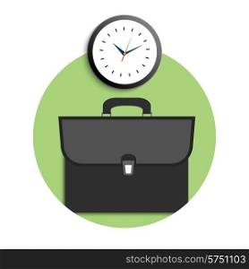 Briefcase and clock icons. Business concept for office workers. Time to come to work