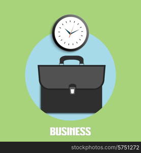Briefcase and clock icons. Business concept for office workers. Time to come to work
