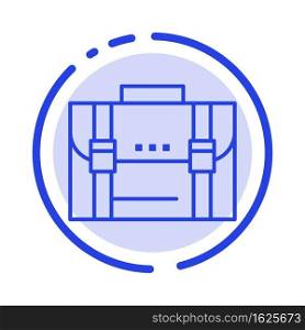 Briefcase, Business, Case, Documents, Marketing, Portfolio, Suitcase Blue Dotted Line Line Icon