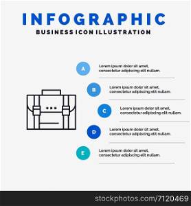 Briefcase, Business, Case, Documents, Marketing, Portfolio, Suitcase Line icon with 5 steps presentation infographics Background