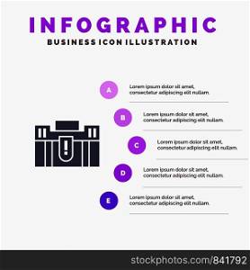 Briefcase, Business, Case, Holding, Portfolio, Suitcase, Travel Solid Icon Infographics 5 Steps Presentation Background