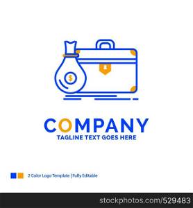 briefcase, business, case, open, portfolio Blue Yellow Business Logo template. Creative Design Template Place for Tagline.
