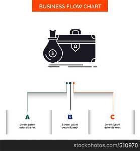 briefcase, business, case, open, portfolio Business Flow Chart Design with 3 Steps. Glyph Icon For Presentation Background Template Place for text.. Vector EPS10 Abstract Template background