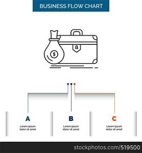 briefcase, business, case, open, portfolio Business Flow Chart Design with 3 Steps. Line Icon For Presentation Background Template Place for text. Vector EPS10 Abstract Template background