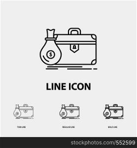 briefcase, business, case, open, portfolio Icon in Thin, Regular and Bold Line Style. Vector illustration. Vector EPS10 Abstract Template background