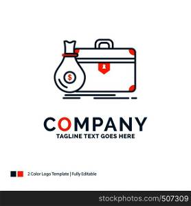 briefcase, business, case, open, portfolio Logo Design. Blue and Orange Brand Name Design. Place for Tagline. Business Logo template.
