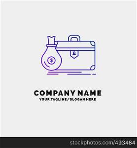 briefcase, business, case, open, portfolio Purple Business Logo Template. Place for Tagline. Vector EPS10 Abstract Template background