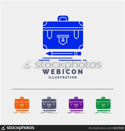 briefcase, business, financial, management, portfolio 5 Color Glyph Web Icon Template isolated on white. Vector illustration. Vector EPS10 Abstract Template background