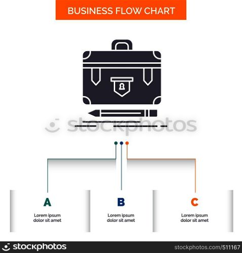 briefcase, business, financial, management, portfolio Business Flow Chart Design with 3 Steps. Glyph Icon For Presentation Background Template Place for text.. Vector EPS10 Abstract Template background