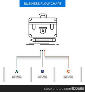 briefcase, business, financial, management, portfolio Business Flow Chart Design with 3 Steps. Line Icon For Presentation Background Template Place for text. Vector EPS10 Abstract Template background