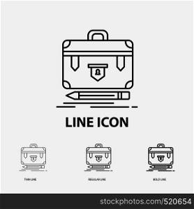 briefcase, business, financial, management, portfolio Icon in Thin, Regular and Bold Line Style. Vector illustration. Vector EPS10 Abstract Template background